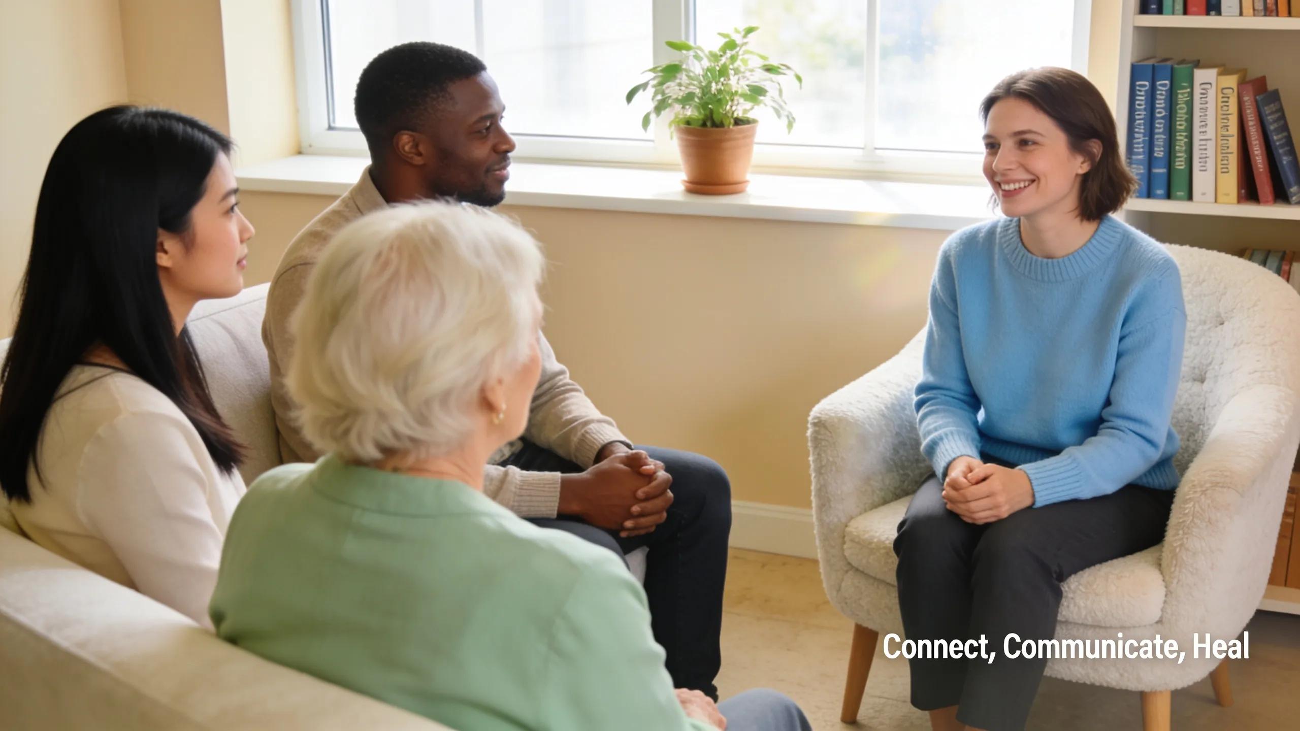 Diverse group therapy session for mental health practices and client attraction.