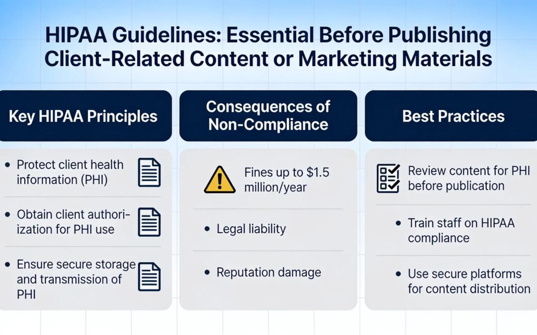 Understanding HIPAA guidelines is essential before a practice publishes any client-related content or marketing material